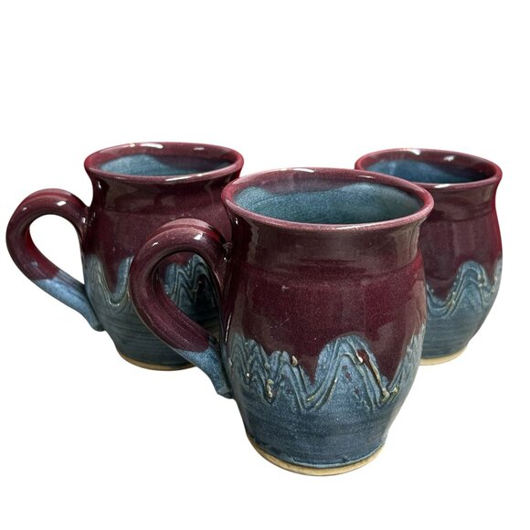 Vintage Other - Vintage Brownish Purple Teal Handmade Pottery Coffee Cup Mug Lot of 3